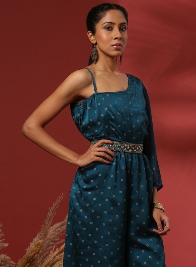 Abhishti One shoulder festive jumpsuit-teal  - Image 3