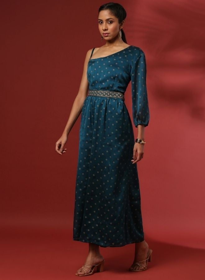 Abhishti One shoulder festive jumpsuit-teal  - Image 4