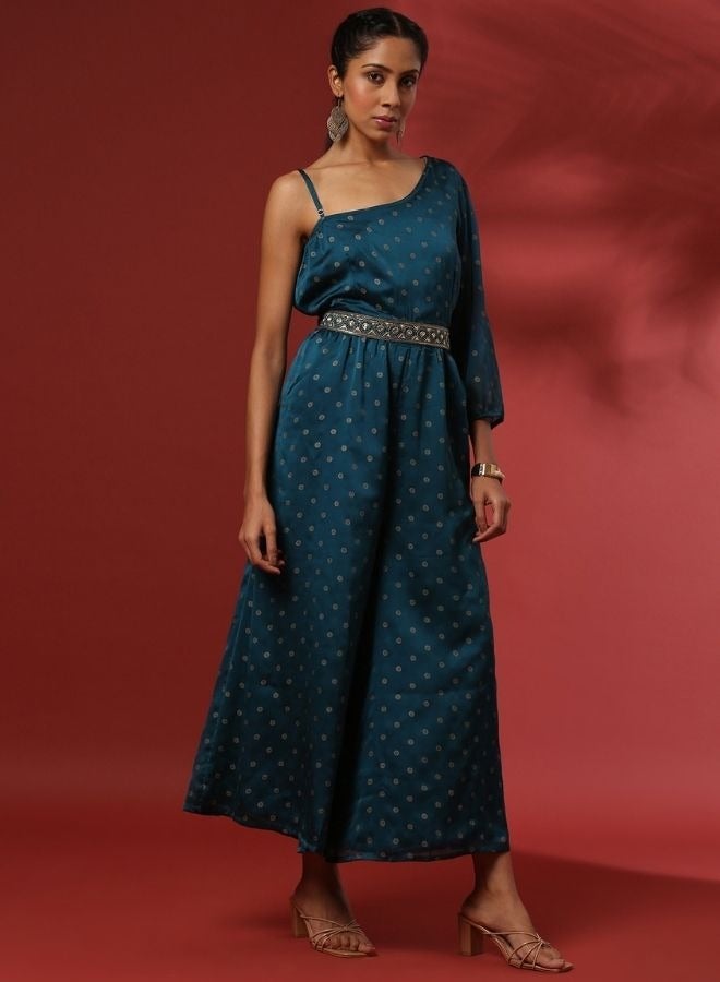 Abhishti One shoulder festive jumpsuit-teal  - Image 5
