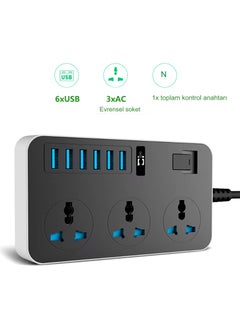 Qasul Power Supply Board with Control Switch 3-Ac and 6 USB Charging Port Socket 1.8m Cable Power Adapter Home Office  - Image 2