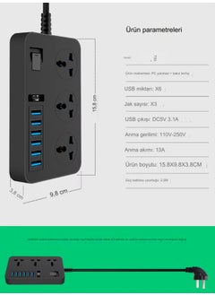 Qasul Power Supply Board with Control Switch 3-Ac and 6 USB Charging Port Socket 1.8m Cable Power Adapter Home Office  - Image 5