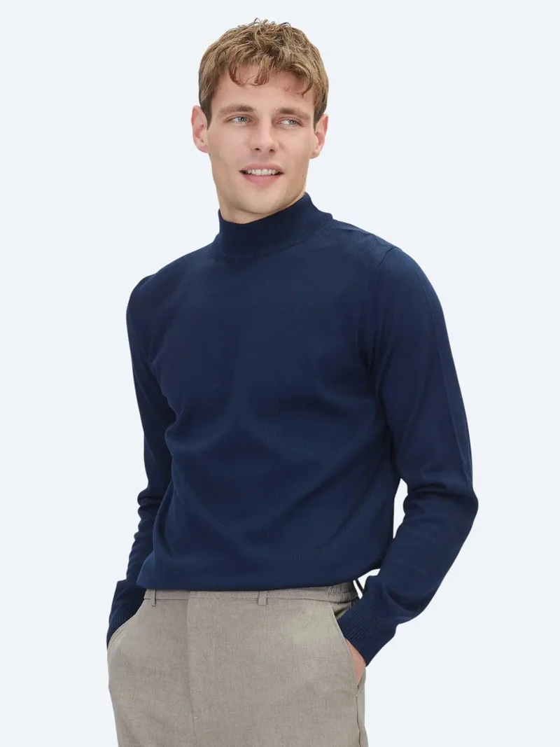 Kip Navy Blue Knitwear Turtleneck Sweater