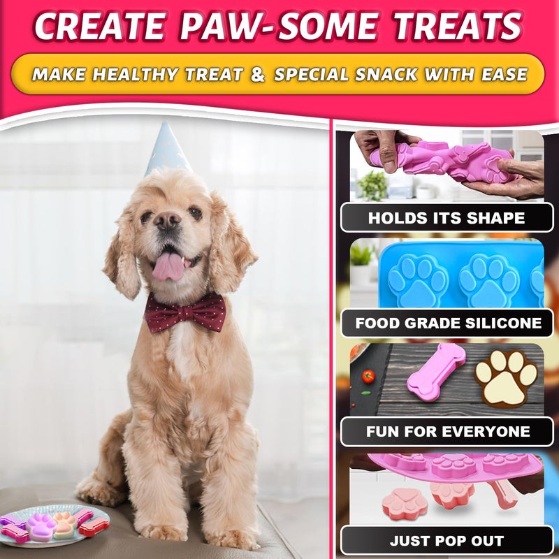 Ossryta 3Pcs Puppy Paw & Bone Silicone Molds - Non-Stick Candy Mold, Reusable Ice Cube Molds for Frozen Dog Treats, Chocolate, Jelly, Biscuit - Food Grade 2-in-1 Dog Treat Mold for Baking and Freezing - Image 5