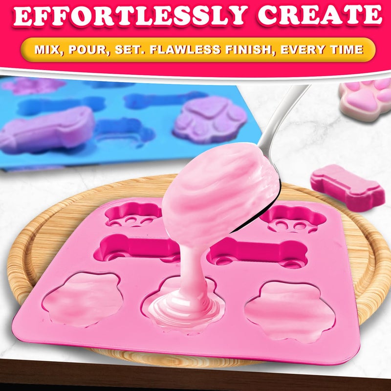 Ossryta 3Pcs Puppy Paw & Bone Silicone Molds - Non-Stick Candy Mold, Reusable Ice Cube Molds for Frozen Dog Treats, Chocolate, Jelly, Biscuit - Food Grade 2-in-1 Dog Treat Mold for Baking and Freezing - Image 4