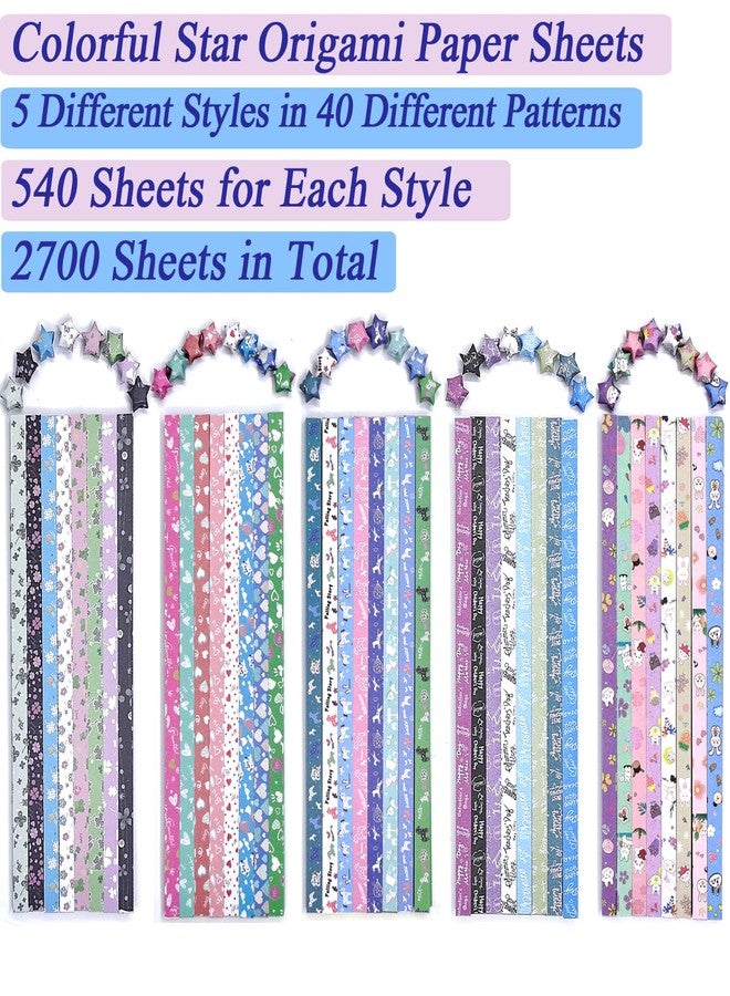 Unixing 2700 Sheets Origami Star Paper Strips with 5 Different Designs of Cute Cartoon Origami for DIY Handcrafts, School Teaching Origami Star Paper-40 Colors - Image 2