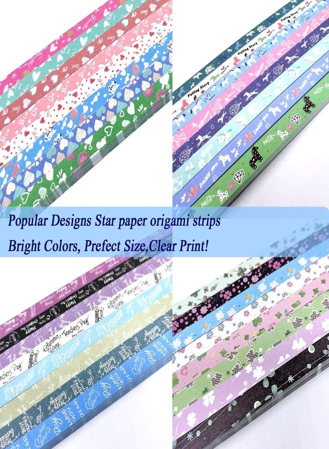 Unixing 2700 Sheets Origami Star Paper Strips with 5 Different Designs of Cute Cartoon Origami for DIY Handcrafts, School Teaching Origami Star Paper-40 Colors - Image 3