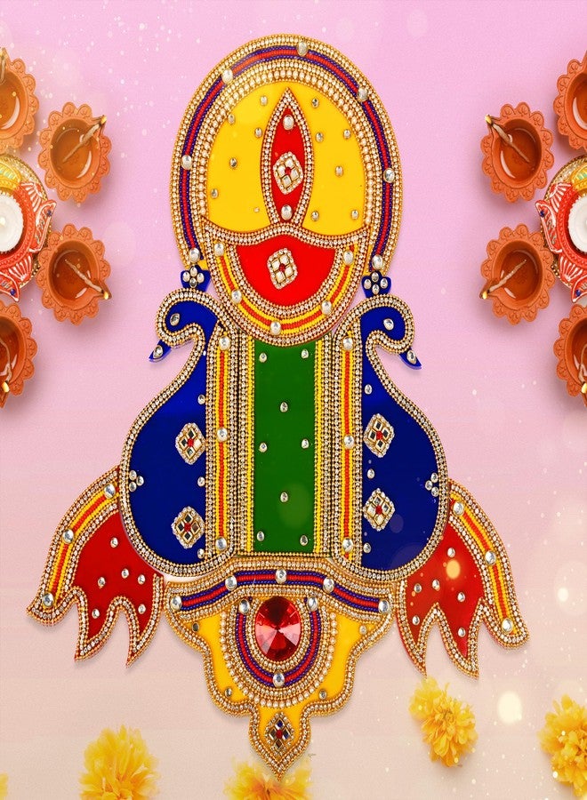 أديتري_كرييشن تصميم أرضي من إبداعات أدتري، رانجولي طاووس مع ديا / ديكور منزلي / ديكور / رانجولي هندي تقليدي مصنوع يدويًا من الأكريليك / ديكور أرضي / حفل زفاف هندي / هدية تذكارية (المقاس: 12 بوصة × 11 بوصة) (متعدد الألوان) - Image 2