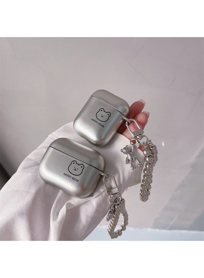 South Korea Cute Bear For AirPods Pro2 Protective Case Cartoon 2/3 Generation For Apple Wireless Headset Soft Case-Color:Electroplated Matte Bear Head + Bracelet-Applicable Model:Airpods Generation 3