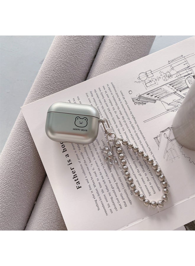 South Korea Cute Bear For AirPods Pro2 Protective Case Cartoon 2/3 Generation For Apple Wireless Headset Soft Case-Color:Electroplated Matte Bear Head + Bracelet-Applicable Model:Airpods Generation 3