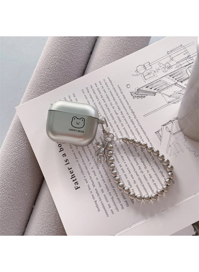South Korea Cute Bear For AirPods Pro2 Protective Case Cartoon 2/3 Generation For Apple Wireless Headset Soft Case-Color:Electroplated Matte Bear Head + Bracelet-Applicable Model:Airpods Generation 3