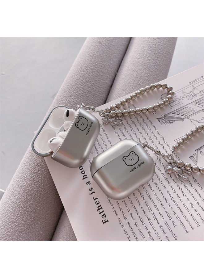 South Korea Cute Bear For AirPods Pro2 Protective Case Cartoon 2/3 Generation For Apple Wireless Headset Soft Case-Color:Electroplated Matte Bear Head + Bracelet-Applicable Model:Airpods Generation 3
