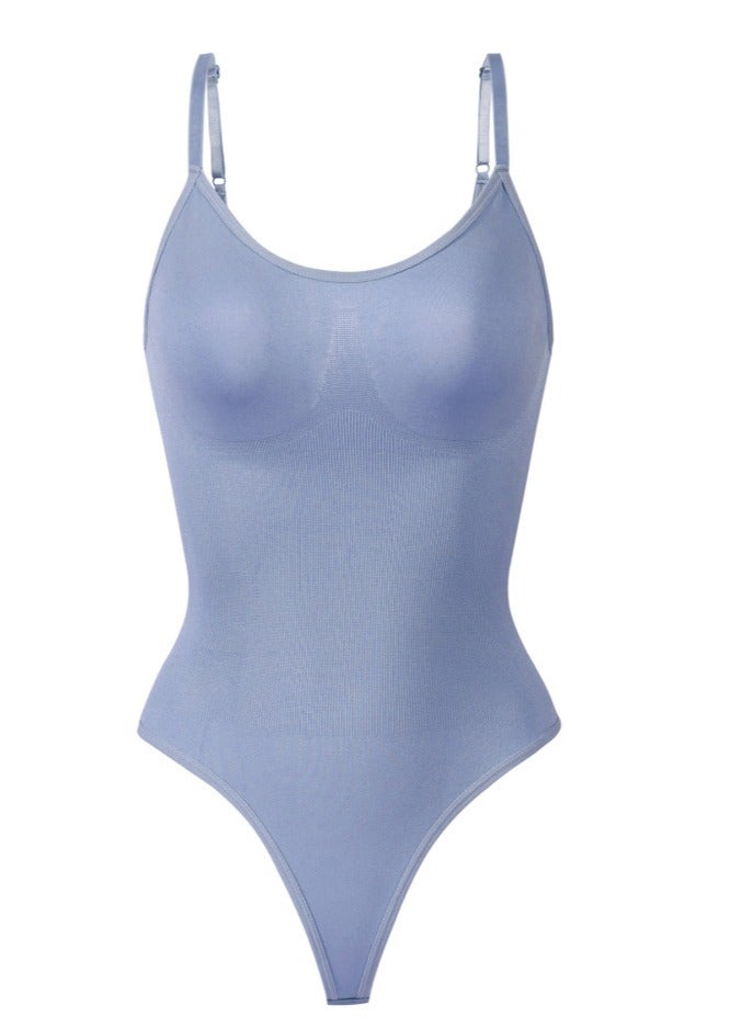 Loquat Women's Solid Color Bodysuit Shapewear Tummy Control Camisole Scoop-Neck Camisole Slimming Jumpsuit Lifting Bodysuit Blue  - Image 1