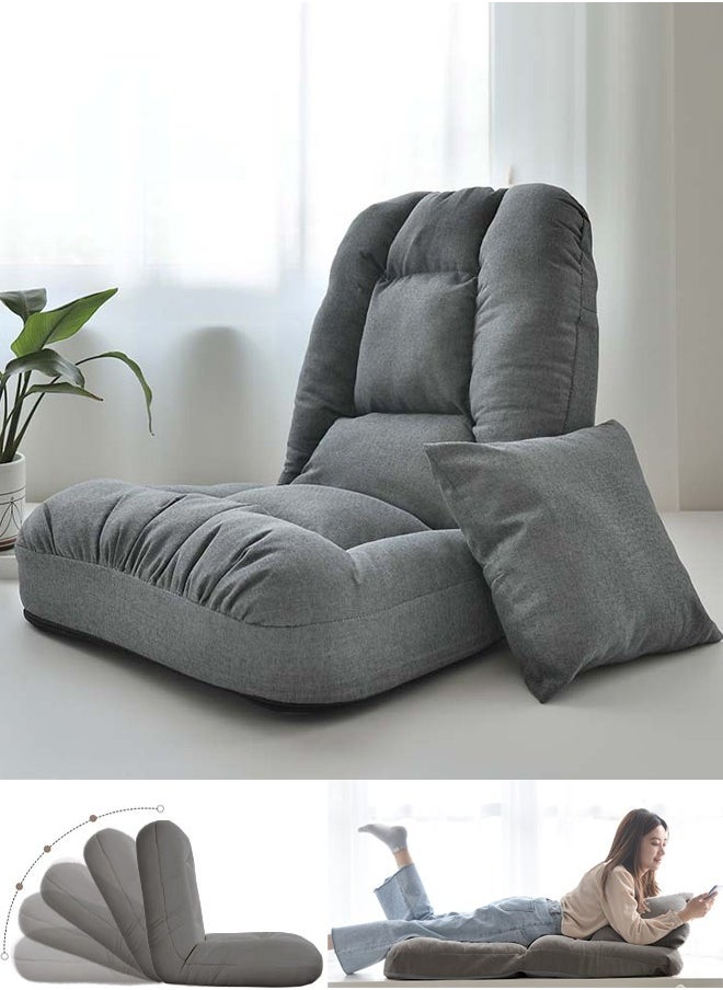 VUCATIN Folding Floor Chair Lounge Sofa Folding Single-Back Sofa Cushion Multi Angle Adjustment Padded Sleeper Bed Removable Washable Sofa For Balcony Bedroom With Pillow Single Sofa  - Image 1
