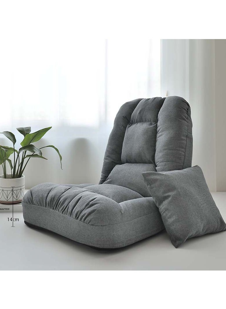 Folding Floor Chair Lounge Sofa Folding Single-Back Sofa Cushion Multi Angle Adjustment Padded Sleeper Bed Removable Washable Sofa For Balcony Bedroom With Pillow Single Sofa