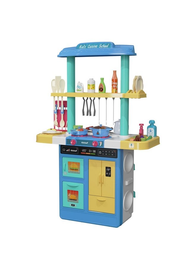 TEMI Kids Kitchen Playset & 60 Pcs Toy Accessories Set, Kids Kitchen Toys & Grill Playset, Play Kitchen W/ Real Sounds And Light, Pretend Play Set For Toddlers, Kids, Girls & Boys (Blue) - Image 1