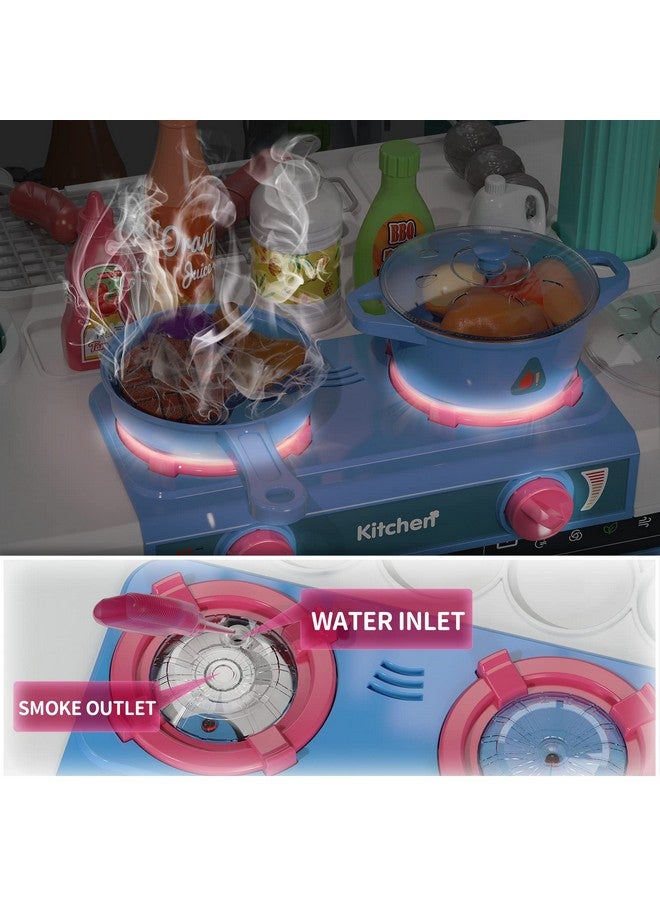 TEMI Kids Kitchen Playset & 60 Pcs Toy Accessories Set, Kids Kitchen Toys & Grill Playset, Play Kitchen W/ Real Sounds And Light, Pretend Play Set For Toddlers, Kids, Girls & Boys (Blue) - Image 4