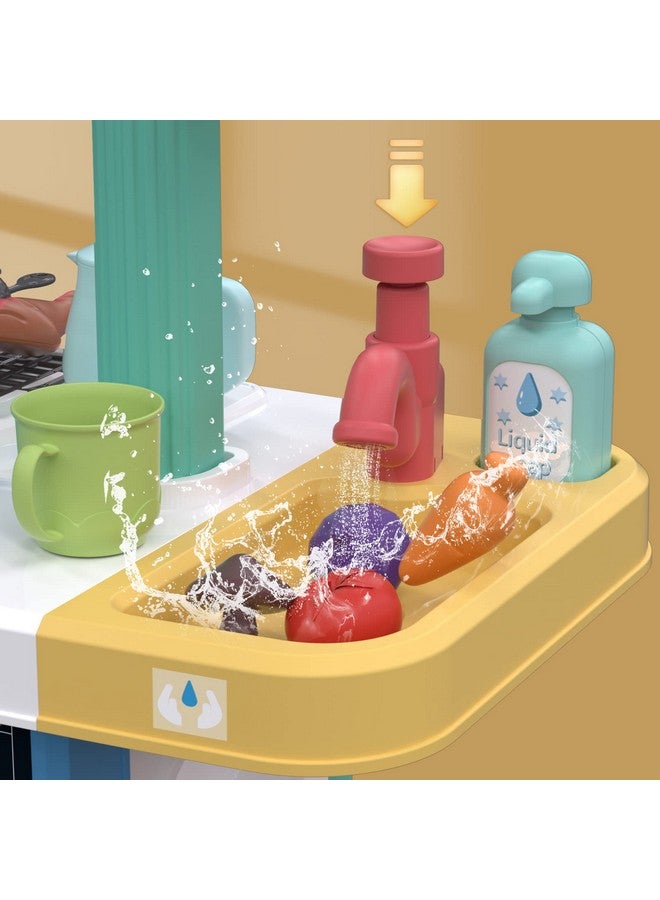 TEMI Kids Kitchen Playset & 60 Pcs Toy Accessories Set, Kids Kitchen Toys & Grill Playset, Play Kitchen W/ Real Sounds And Light, Pretend Play Set For Toddlers, Kids, Girls & Boys (Blue) - Image 5