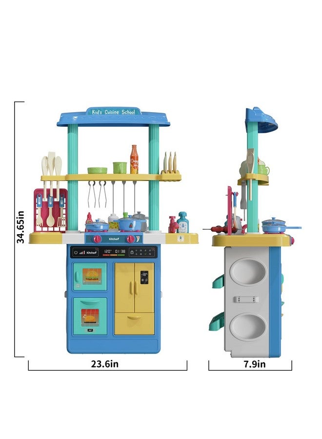 TEMI Kids Kitchen Playset & 60 Pcs Toy Accessories Set, Kids Kitchen Toys & Grill Playset, Play Kitchen W/ Real Sounds And Light, Pretend Play Set For Toddlers, Kids, Girls & Boys (Blue) - Image 2