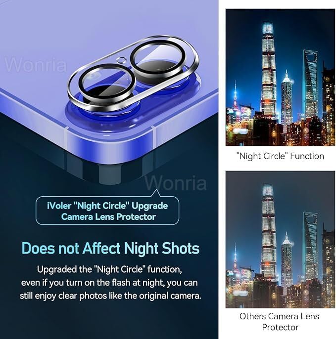 WonReza Back Camera Glass Protector for iPhone 16 | iPhone 16 Plus 5G [3D Premium] Camera Lens Protector Guard (Black) - Image 5