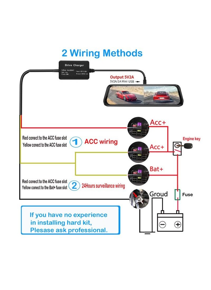 DUNISO Hardwire Kit for Dashcam 11ft MICRO USB Converts 12V-24V to 5V/2.5A, 24 Hours Parking Mode Car Dash Camera Charger Cable kit with Low Voltage Protection, 8 Fuse Holders Tap Cable  - Image 4