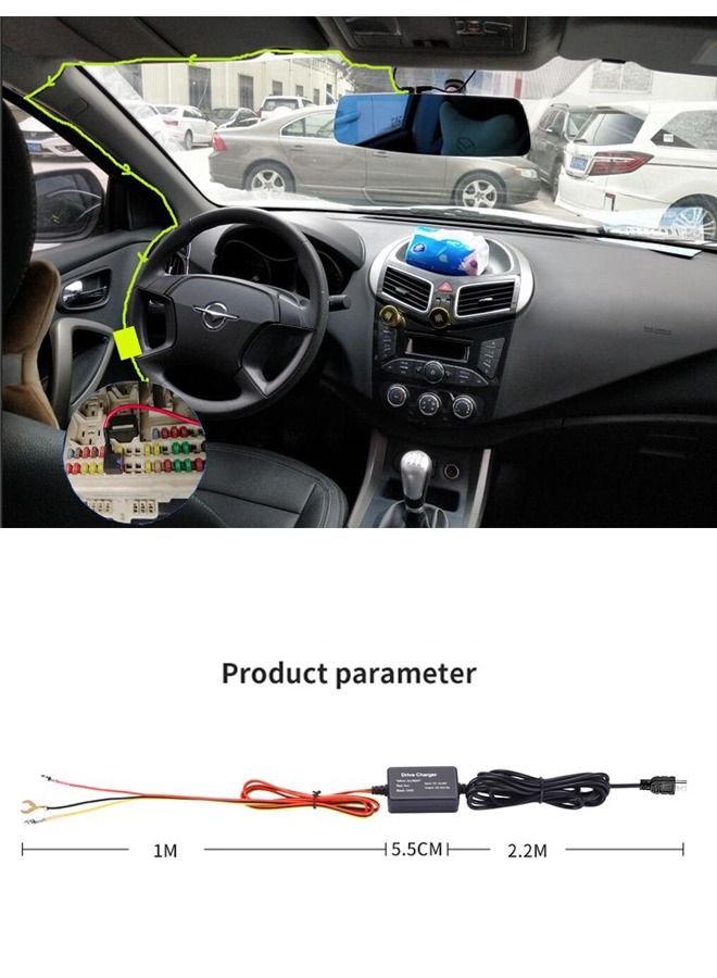مجموعة Hardwire لـ Dashcam 11ft MICRO USB يحول 12V-24V إلى 5V / 2.5A، 24 ساعة وضع ركن السيارة طقم كابل شاحن كاميرا لوحة القيادة مع حماية الجهد المنخفض، 8 حاملات الصمامات كابل الصنبور