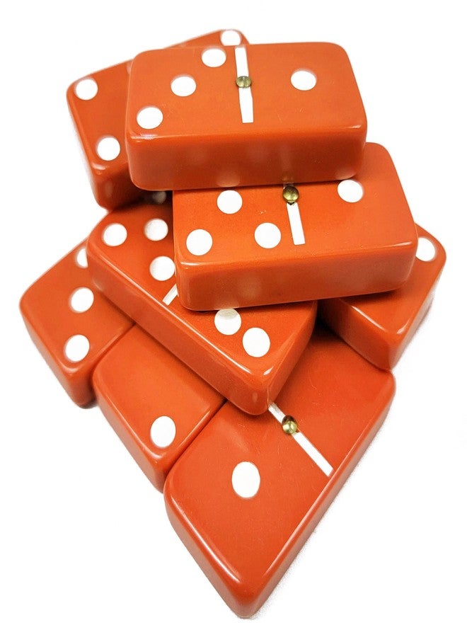 Marion Domino Double 6 Orange-White Spots Jumbo Tournament Professional Size with Spinners in Elegant Black Velvet Case. - Image 2