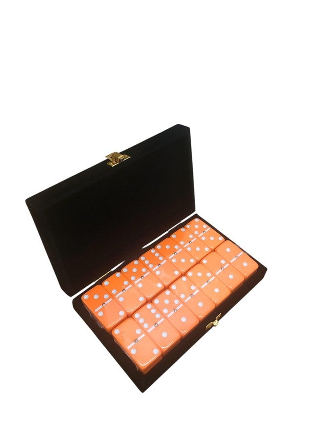Marion Domino Double 6 Orange-White Spots Jumbo Tournament Professional Size with Spinners in Elegant Black Velvet Case. - Image 1