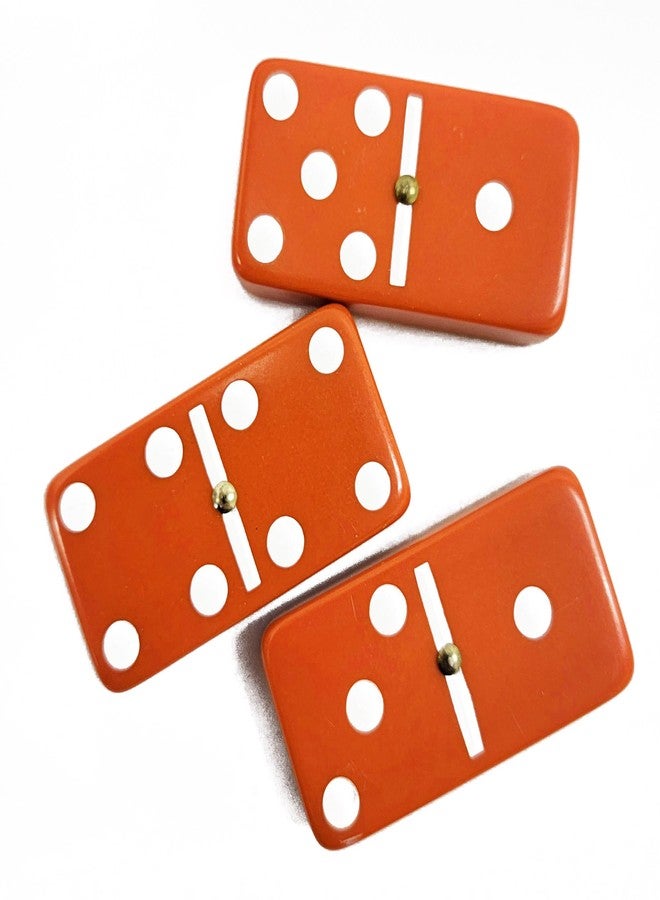 Marion Domino Double 6 Orange-White Spots Jumbo Tournament Professional Size with Spinners in Elegant Black Velvet Case. - Image 3