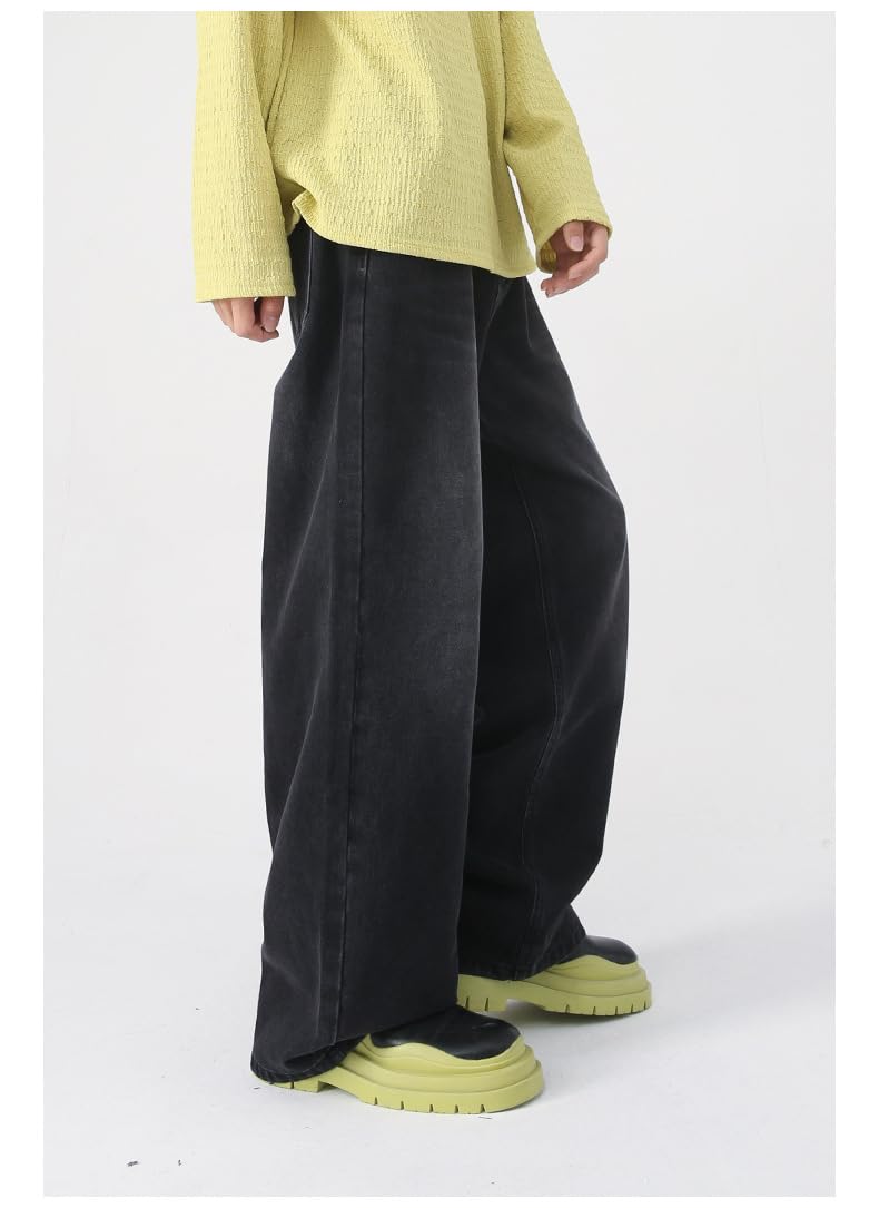 HUNGSON Mens Baggy Jeans for Men Women Y2k Skater Vintage Plain Pants Casual Wide Leg Jeans Loose Fit Denim Jeans Grey - Image 3