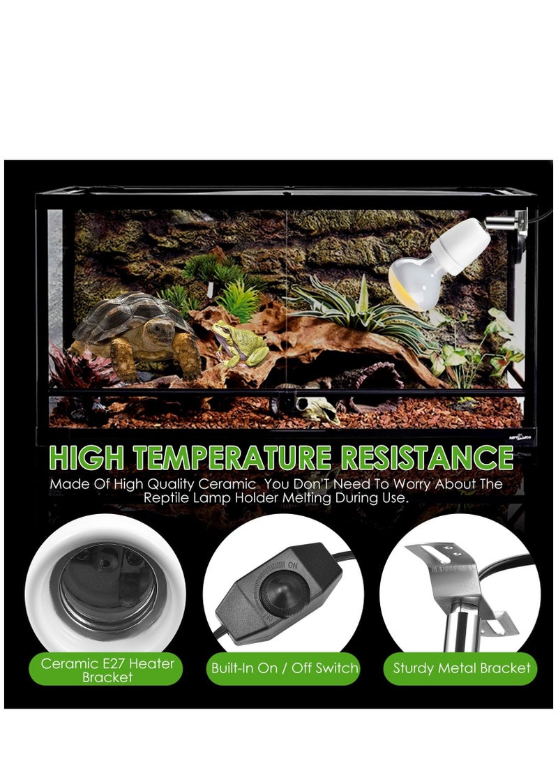Reptile Heat Lamp Holder with Dimmer Switch, E27 Bulb 400W Rotatable Heat Lamp Socket, Ceramic Bulb Holder for Lizard, Turtle, Tortoise, and Reptile Ceramic Lamps, Bulbs Not Included