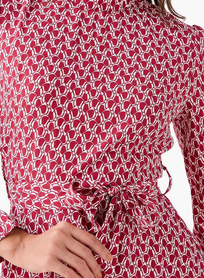 Splash FAV Abstract Print Mini Dress with High Neck and Tie-Up Belt - Image 4