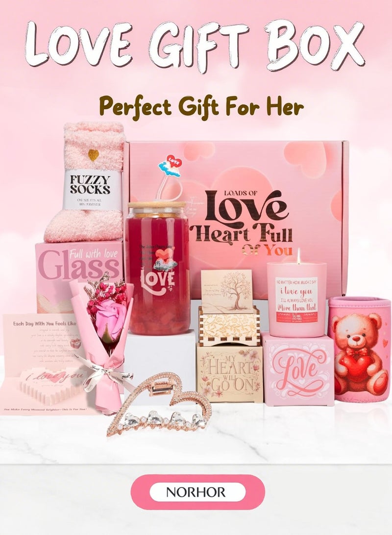 نورهور مجموعة هدايا نسائية 11 قطع، صندوق سبا مع كوب زجاجي وشموع معطرة، هدية عناية ذاتية مثالية لأعياد الميلاد والذكرى ويوم الحب - Image 1