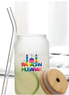 برينت شوب فور مي هدية رمضان كريم وعيد مبارك - زجاجة زجاجية بغطاء من القش وغطاء من الخيزران 455 مل - هدية رمضان لجميع المسلمين  - Image 4