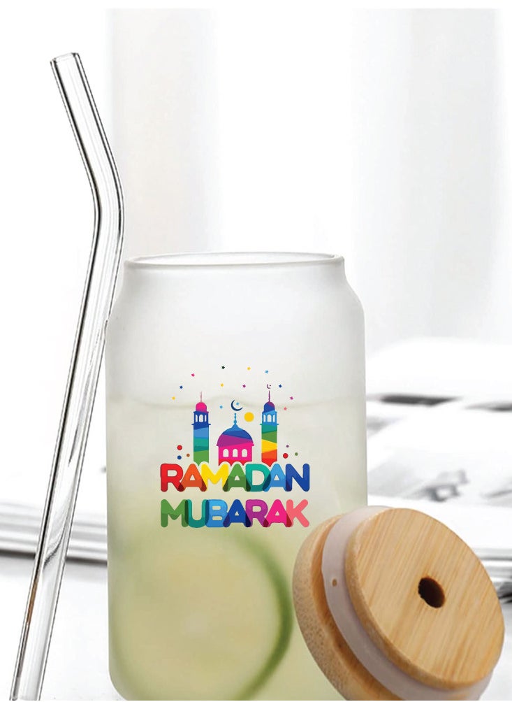 PRINTSHOP4ME Ramadan Kareem and Eid Mubarak Gift - Glass Bottle with Straw & Bamboo Lid 455 ml - Ramadan gift for all Islamic  - Image 4