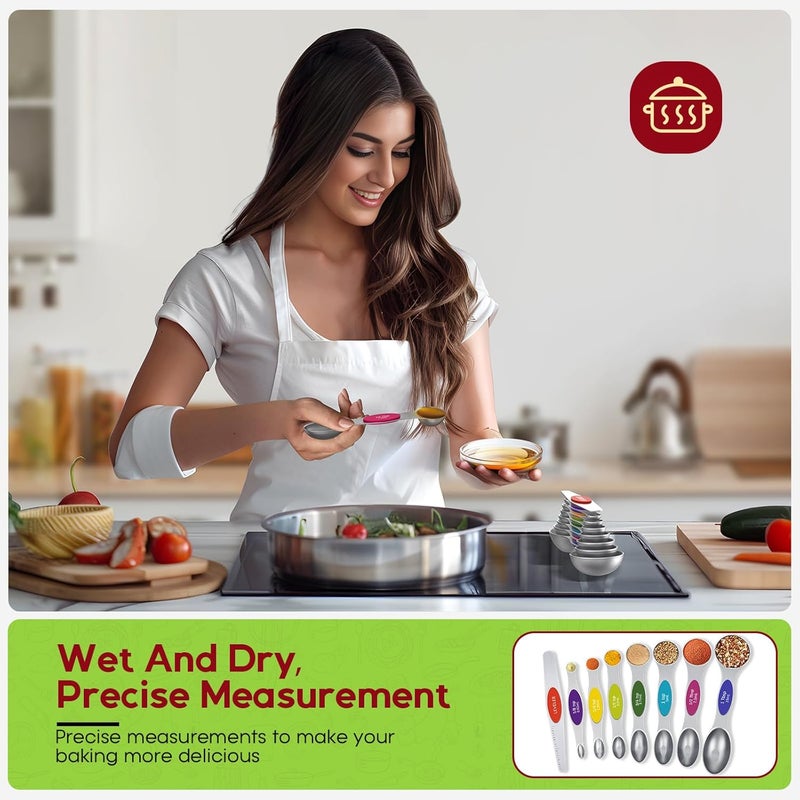 Howgoody Magnetic Measuring Spoons Set Of 8, Heavy Duty 304 Stainless Steel Metal, Fits in Most Kitchen Spice Jars for Baking & Cooking, BPA Free,Measuring Dry & Liquid Ingredients (Light Colorful) - Image 5