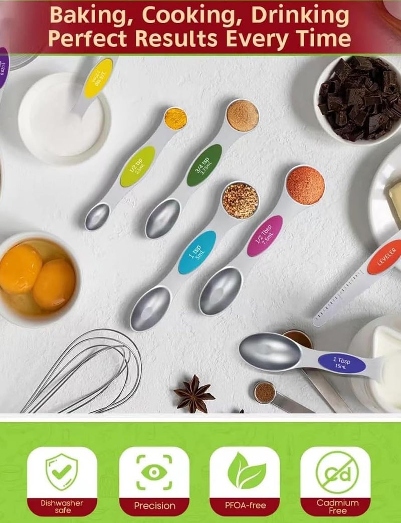 Howgoody Magnetic Measuring Spoons Set Of 8, Heavy Duty 304 Stainless Steel Metal, Fits in Most Kitchen Spice Jars for Baking & Cooking, BPA Free,Measuring Dry & Liquid Ingredients (Light Colorful) - Image 2