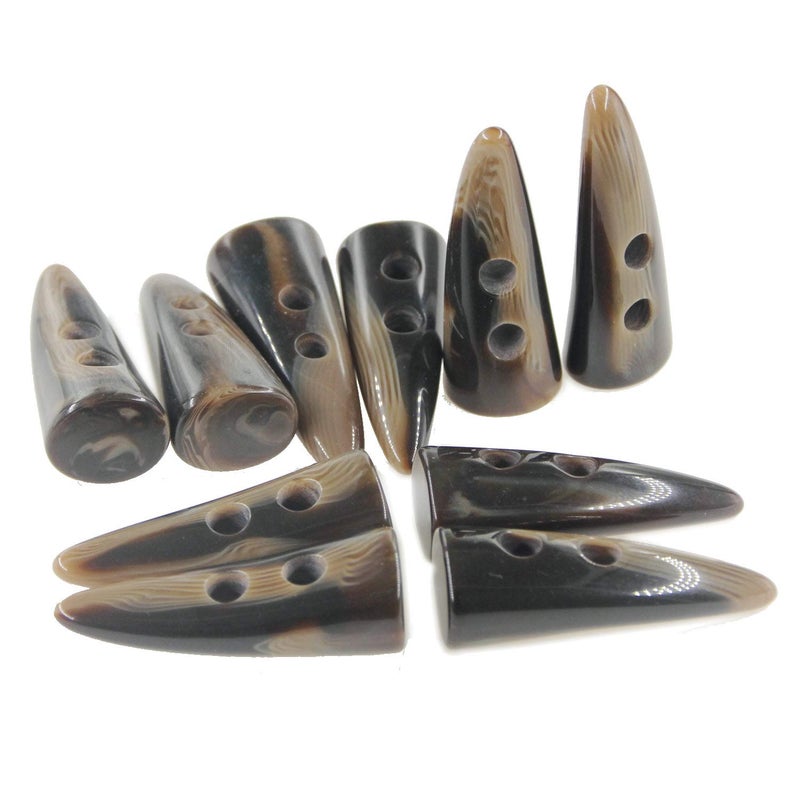 Leekayer 10pcs Dark Coffee Color Resin Toggle Buttons Horn Tooth Shape Two Holes for Duffel Coat Jacket Blazer Sewing 50mm Long Horn Buttons