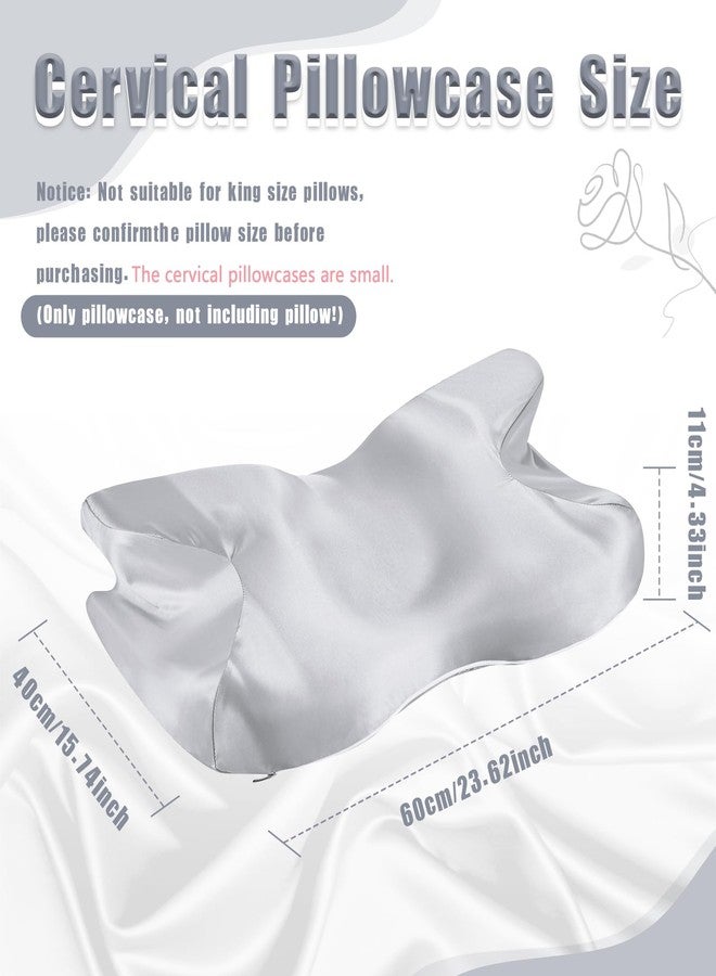 Eychei 2 Pcs Satin Pillowcase for Cervical Pillow, Gray Silky Cervical Pillow Case Contour Pillow Case Cover with Zipper, Smooth Ergonomic Pillowcase for Neck Pillow Cover - Image 2