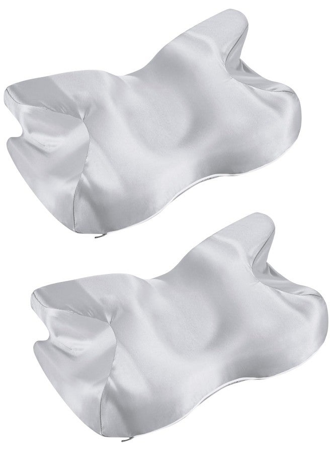 Eychei 2 Pcs Satin Pillowcase for Cervical Pillow, Gray Silky Cervical Pillow Case Contour Pillow Case Cover with Zipper, Smooth Ergonomic Pillowcase for Neck Pillow Cover - Image 1