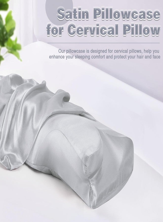 Eychei 2 Pcs Satin Pillowcase for Cervical Pillow, Gray Silky Cervical Pillow Case Contour Pillow Case Cover with Zipper, Smooth Ergonomic Pillowcase for Neck Pillow Cover - Image 5