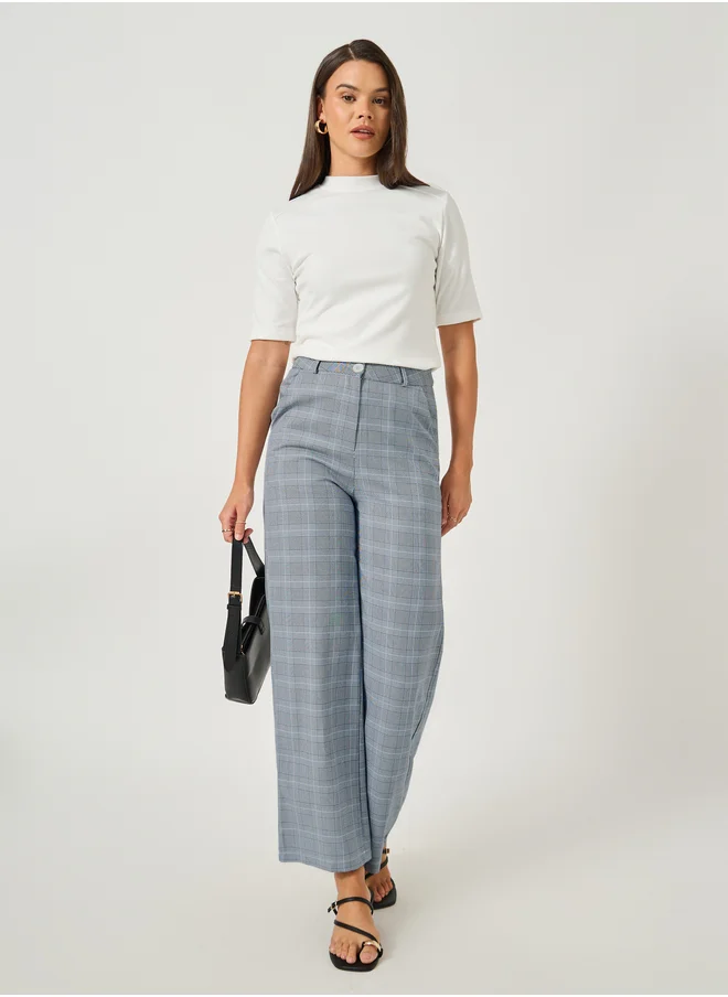 ستايلي Checked Flat Front Pants with Belt Loops