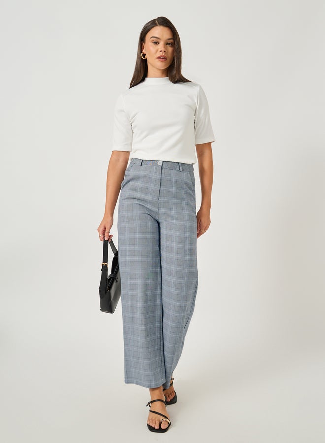 Styli Checked Flat Front Pants with Belt Loops  - Image 1