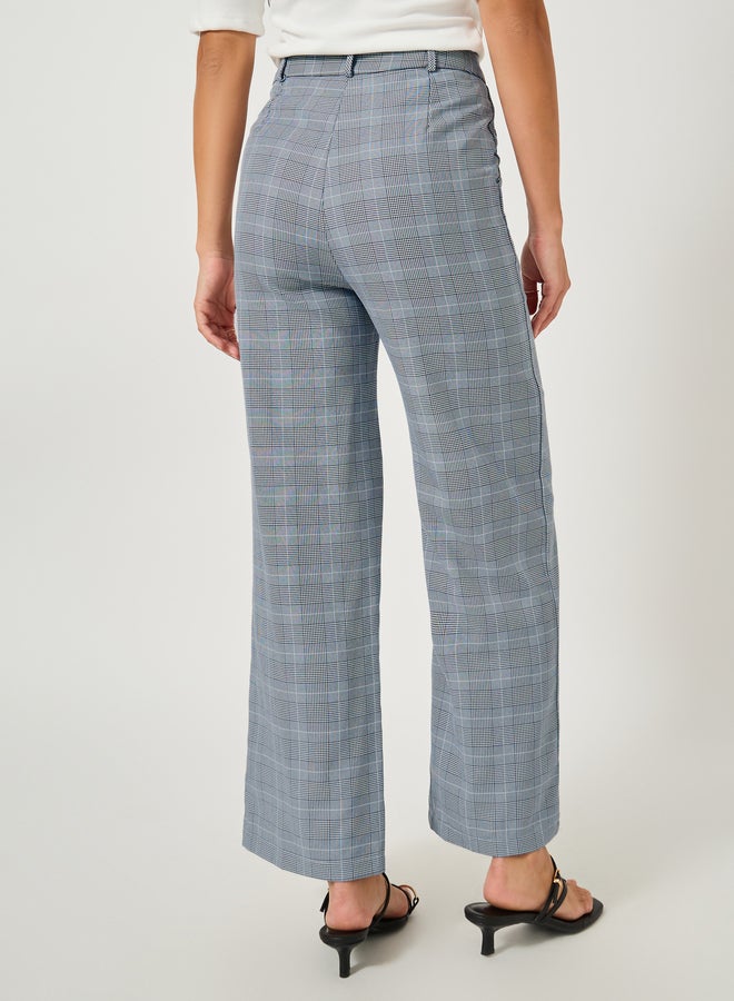 Styli Checked Flat Front Pants with Belt Loops  - Image 4