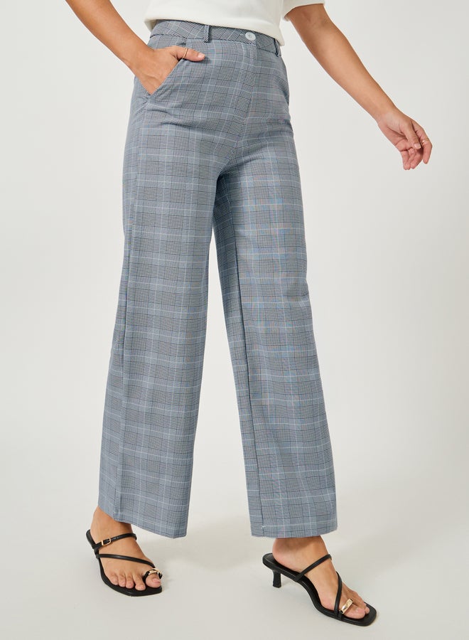 Styli Checked Flat Front Pants with Belt Loops  - Image 2