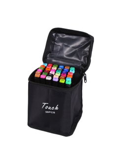Touch 36pcs Dual Tip Markers Set, Assorted Colors Stylish Black Body with Black Cloth Bag  - Image 1
