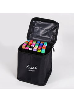 Touch 36pcs Dual Tip Markers Set, Assorted Colors Stylish Black Body with Black Cloth Bag  - Image 2