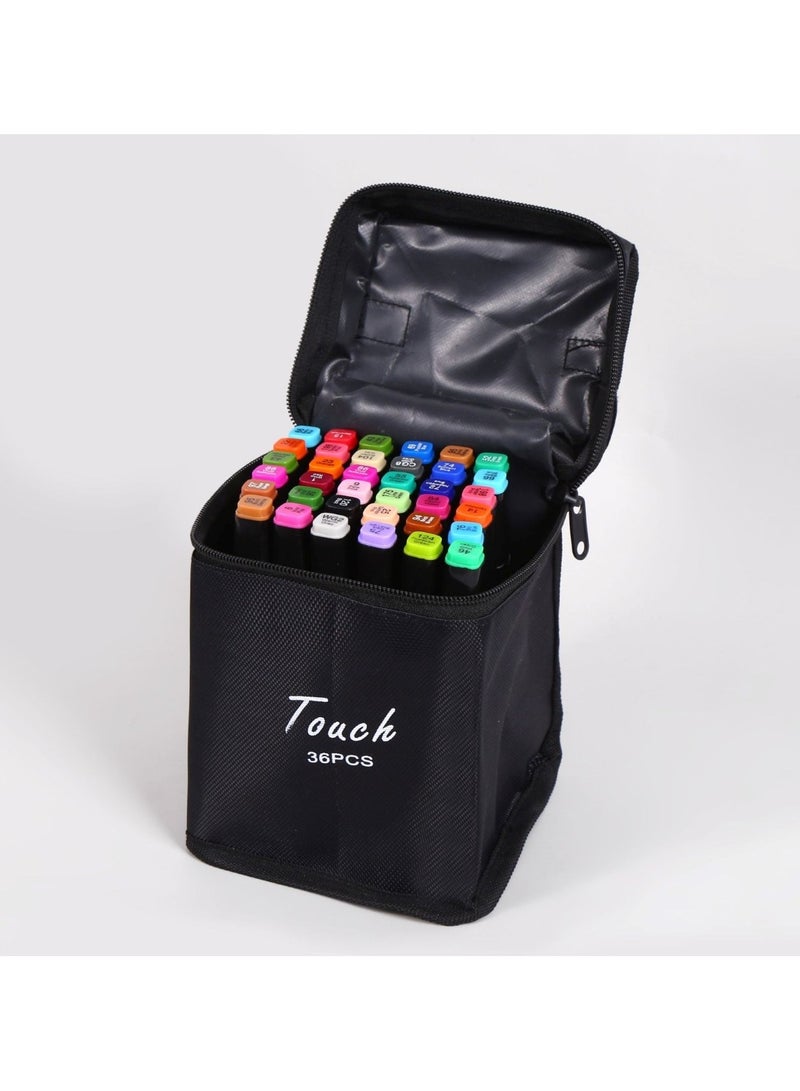 Touch 36pcs Dual Tip Markers Set, Assorted Colors Stylish Black Body with Black Cloth Bag - Image 2