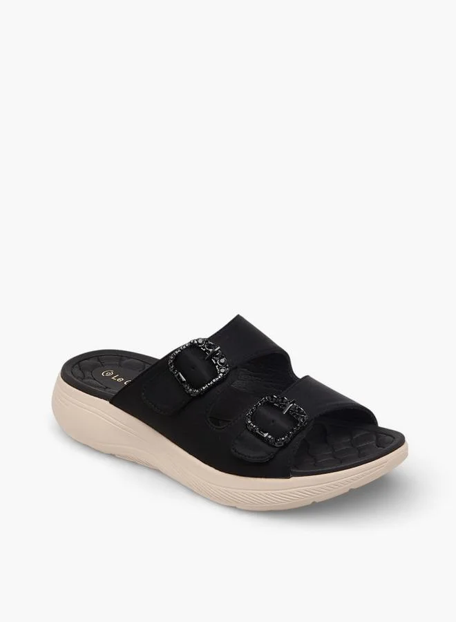 Le Confort Women Embellished Buckle Detail Comfort Slides