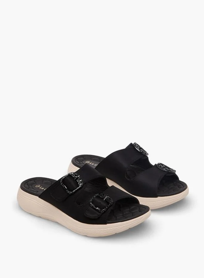Le Confort Women Embellished Buckle Detail Comfort Slides