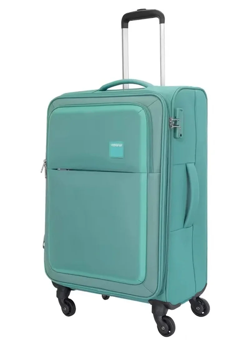 American Tourister green seville suitcase, check-in size 69 cm / 25 inch, 4 wheels, soft top, polyester, green|tsa lock|front storage compartment|inner mesh zippered pocket - 3 years international warranty  | Best Price UAE